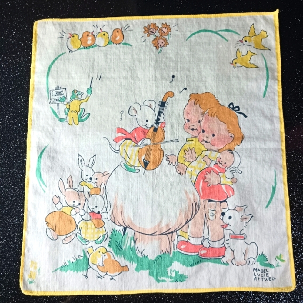 Vintage Mabel Lucie Attwell Children's Hankerchief.